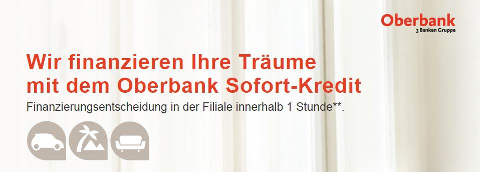 Die Oberbank startet mit ihrem neuen Angebot der Terminvereinbarung eines Sofort-Kredit Gesprächs