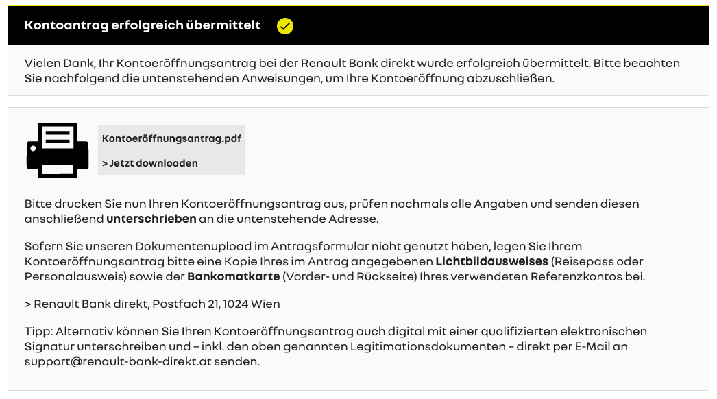 Die Eröffnung dauert ca. 20 Minuten, sofern alle Hilfsmittel, wie Drucker bzw. Scanner und die Möglichkeit der digitalen Signatur vorhanden ist